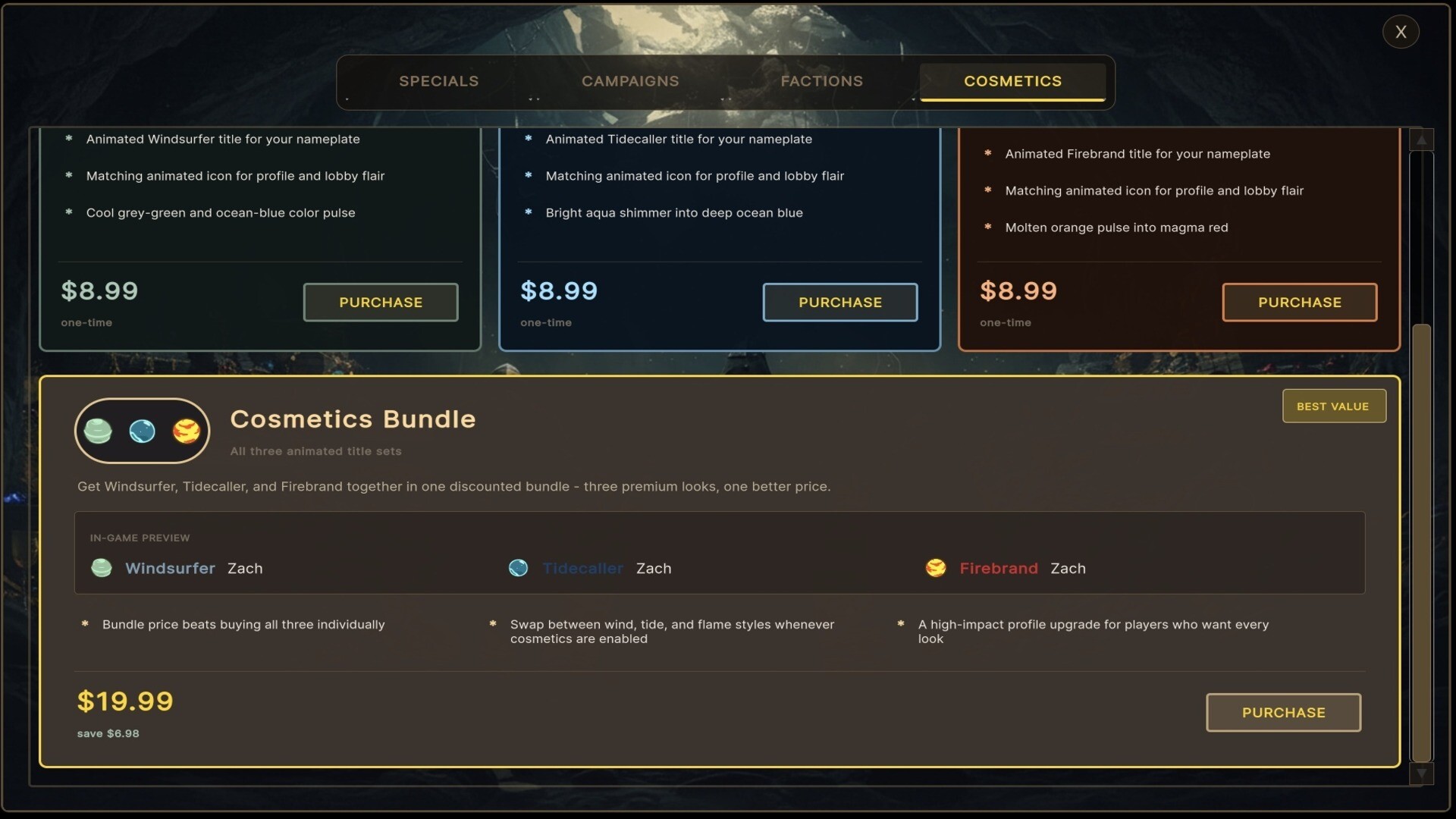 Age of Gods - Cosmetics - Wind, Water, Fire bundle official in-game screenshot 1