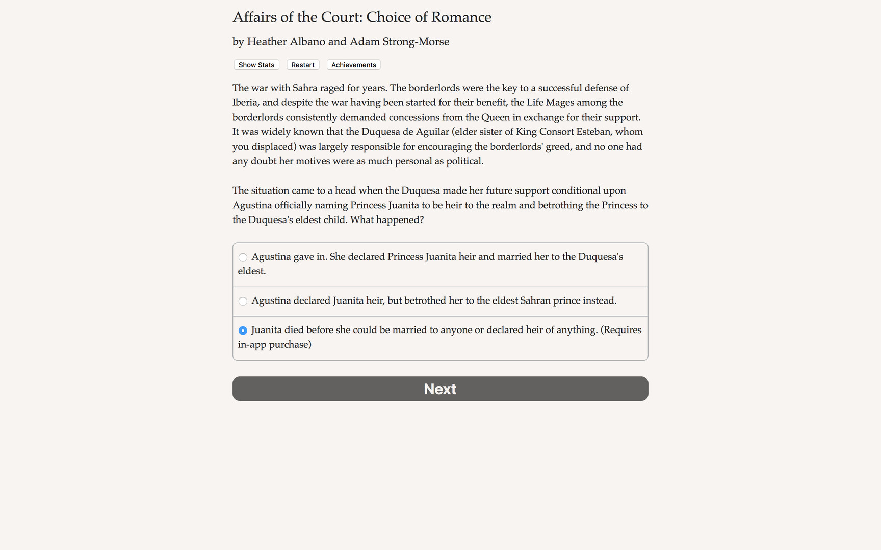 Affairs of the Court: Choice of Romance - Death to the Princess official in-game screenshot 1